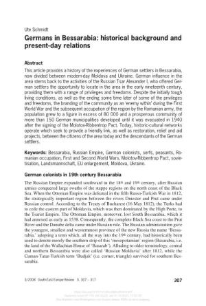 Germans in Bessarabia: Historical Background and Present-Day Relations