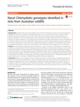 Novel Chlamydiales Genotypes Identified in Ticks from Australian