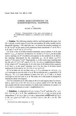 1980 Upper Semi-Continuity of Subdifferential Mappings 1