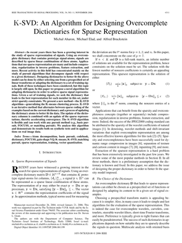 K-SVD: an Algorithm for Designing Overcomplete Dictionaries for Sparse Representation