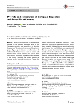 Diversity and Conservation of European Dragonflies and Damselflies