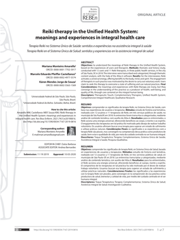 Reiki Therapy in the Unified Health System: Meanings and Experiences in Integral Health Care