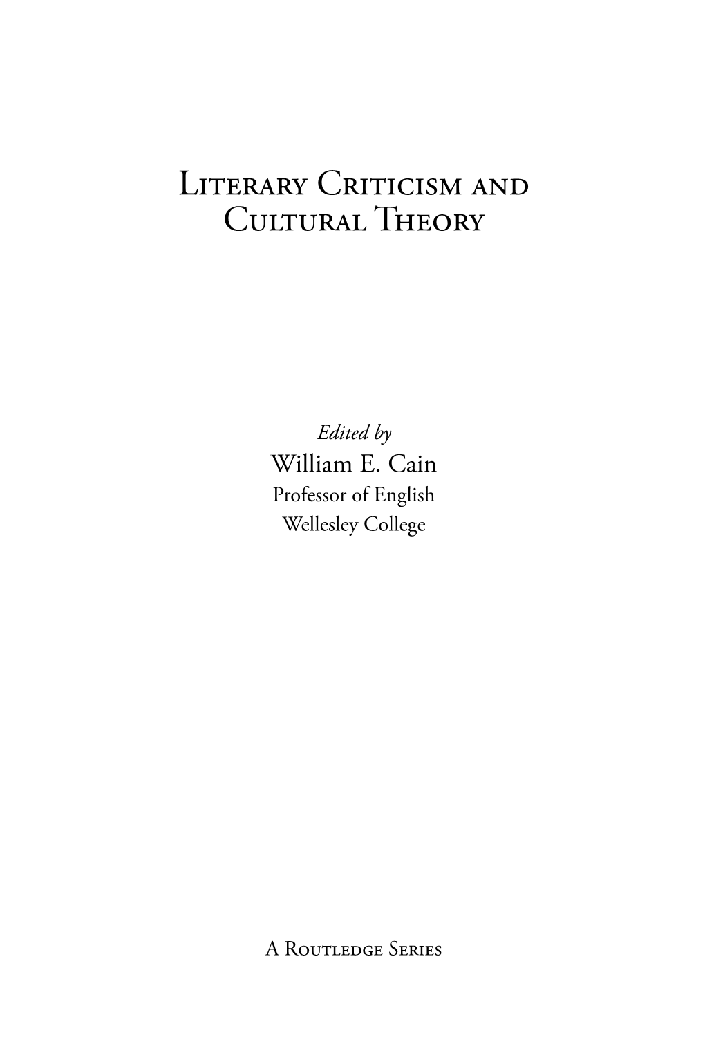 Literary Criticism and Cultural Theory