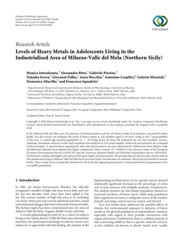 Levels of Heavy Metals in Adolescents Living in the Industrialised Area of Milazzo-Valle Del Mela (Northern Sicily)