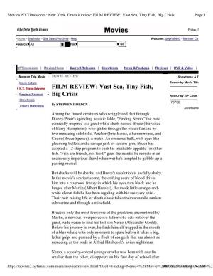 Movies.Nytimes.Com: New York Times Review: FILM REVIEW; Vast Sea, Tiny Fish, Big Crisis Page 1