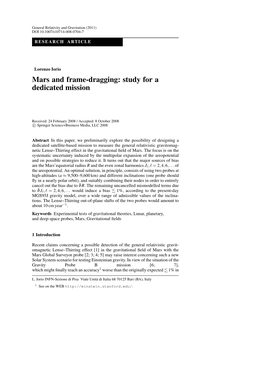 Mars and Frame-Dragging: Study for a Dedicated Mission