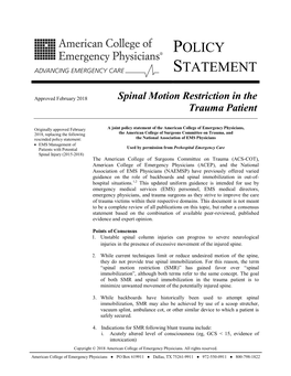 Spinal Motion Restriction in the Trauma Patient