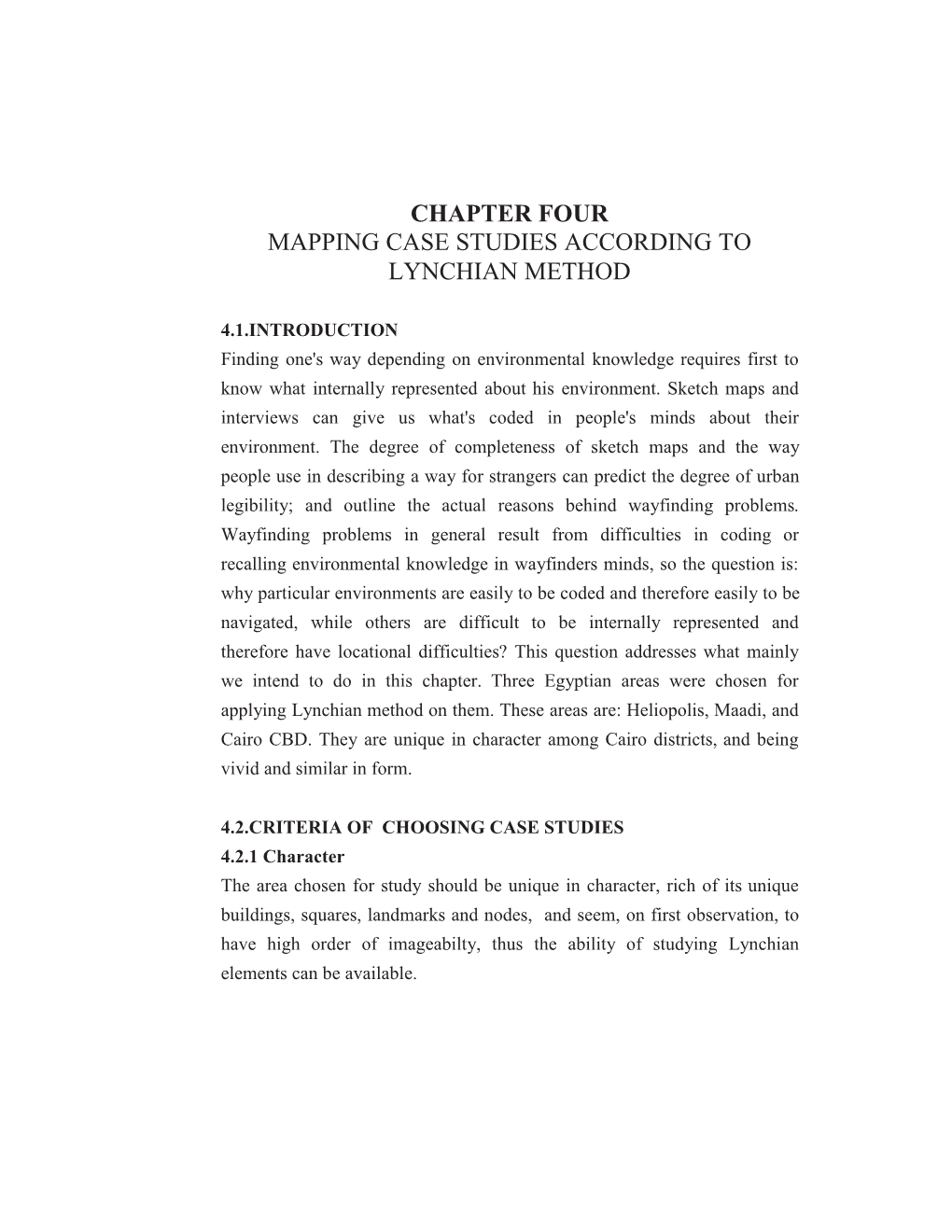 Chapter Four Mapping Case Studies According to Lynchian Method