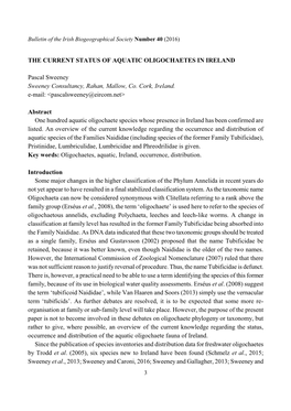 The Current Status of Aquatic Oligochaetes in Ireland