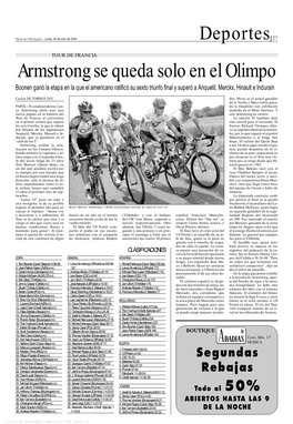Armstrong Se Queda Solo En El Olimpo Boonen Ganó La Etapa En La Que El Americano Ratiﬁ Có Su Sexto Triunfo ﬁ Nal Y Superó a Anquetil, Merckx, Hinault E Indurain