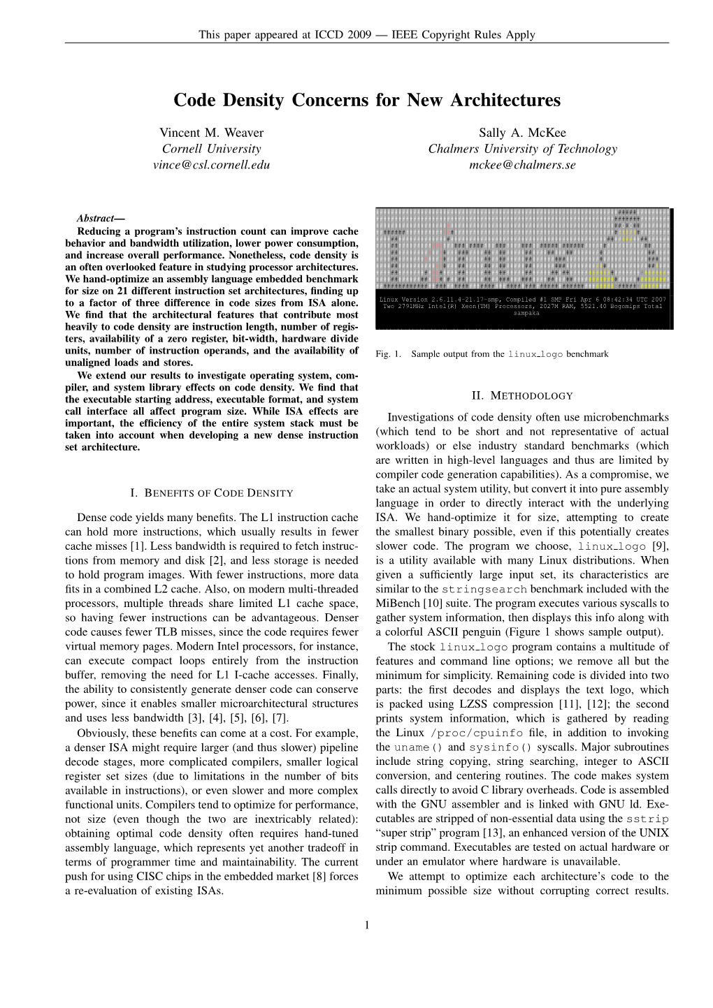 Code Density Concerns for New Architectures