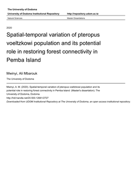 Spatial-Temporal Variation of Pteropus Voeltzkowi Population and Its Potential Role in Restoring Forest Connectivity in Pemba Island