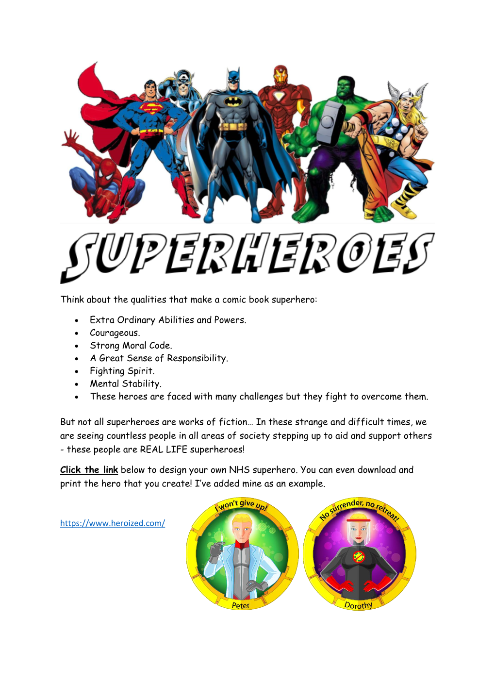 Think About the Qualities That Make a Comic Book Superhero: Extra ...