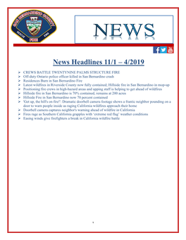 News Headlines 11/1 – 4/2019