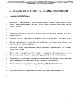 Morphological and Biochemical Responses of Sphagnum Mosses To