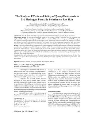 The Study on Effects and Safety of Spongilla Lacustris in 3% Hydrogen Peroxide Solution on Rat Skin