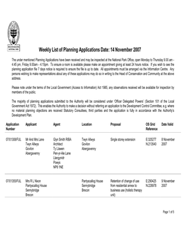 Weekly List of Planning Applications Date: 14 November 2007