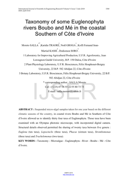 Taxonomy of Some Euglenophyta Rivers Boubo and Mé in the Coastal Southern of Côte D'ivoire