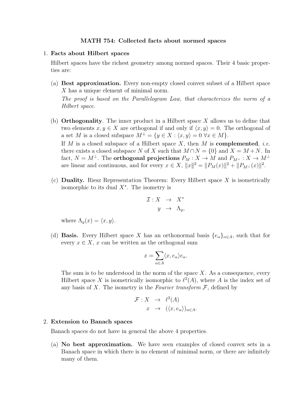 MATH 754: Collected Facts About Normed Spaces