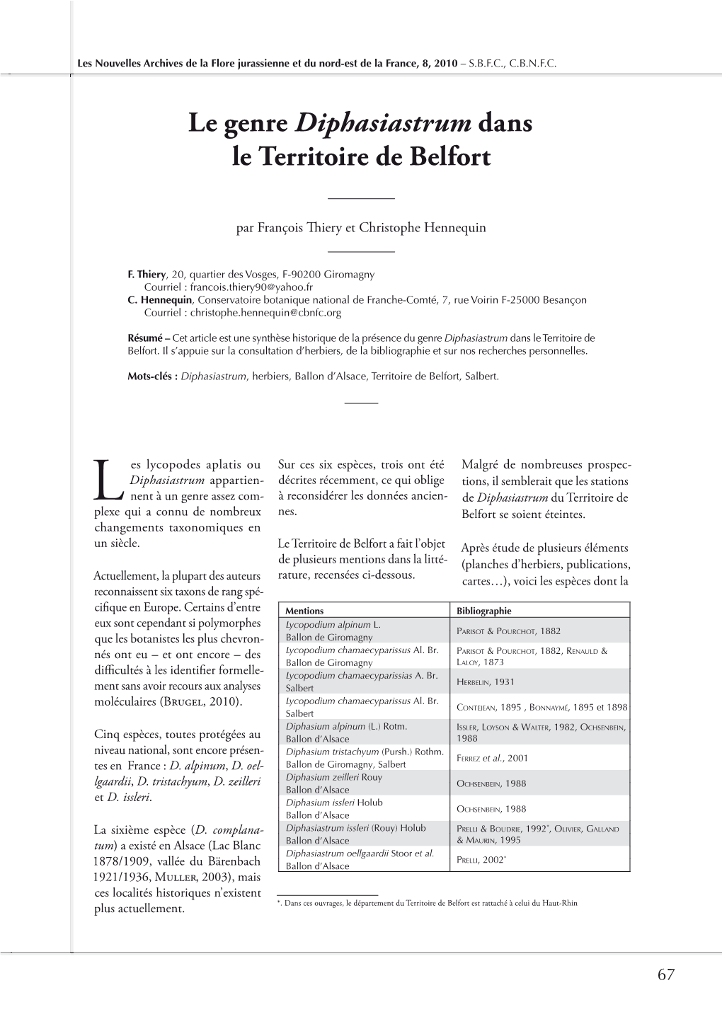 Le Genre Diphasiastrum Dans Le Territoire De Belfort