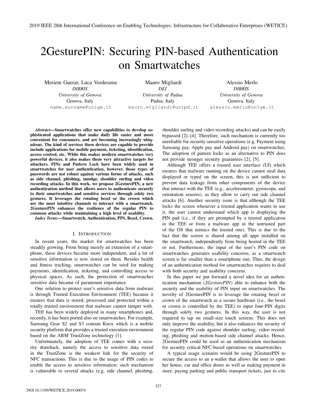 2Gesturepin: Securing PIN-Based Authentication on Smartwatches