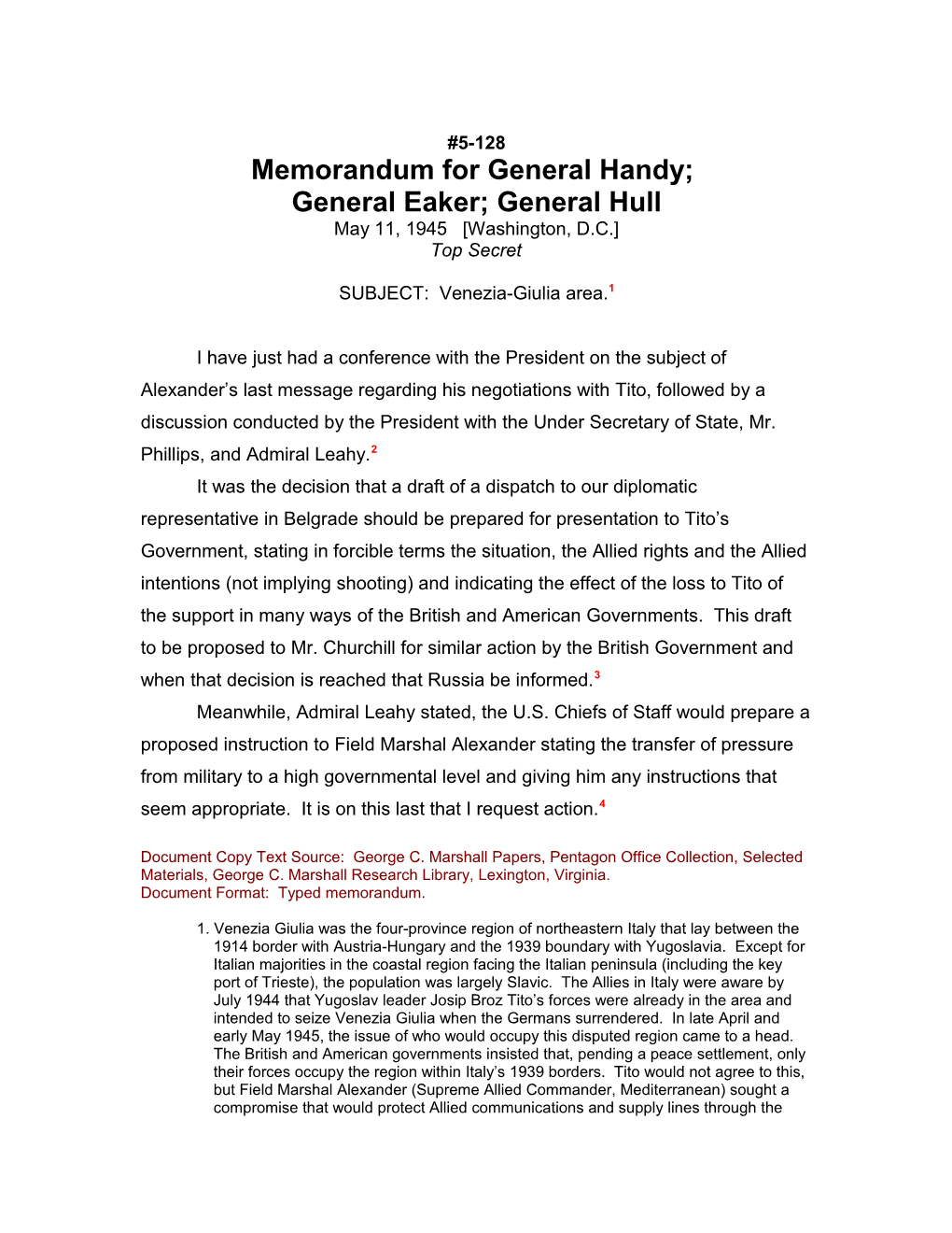 Memorandum for General Handy;