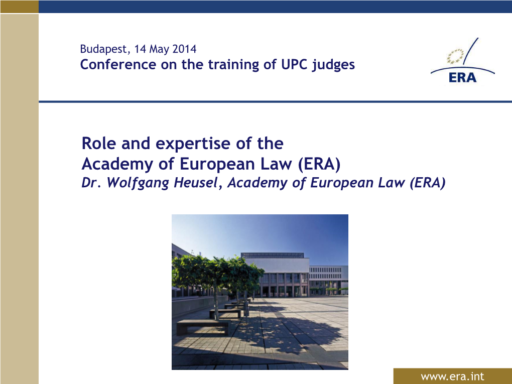 Training Lawyers for Europe: the Academy of European