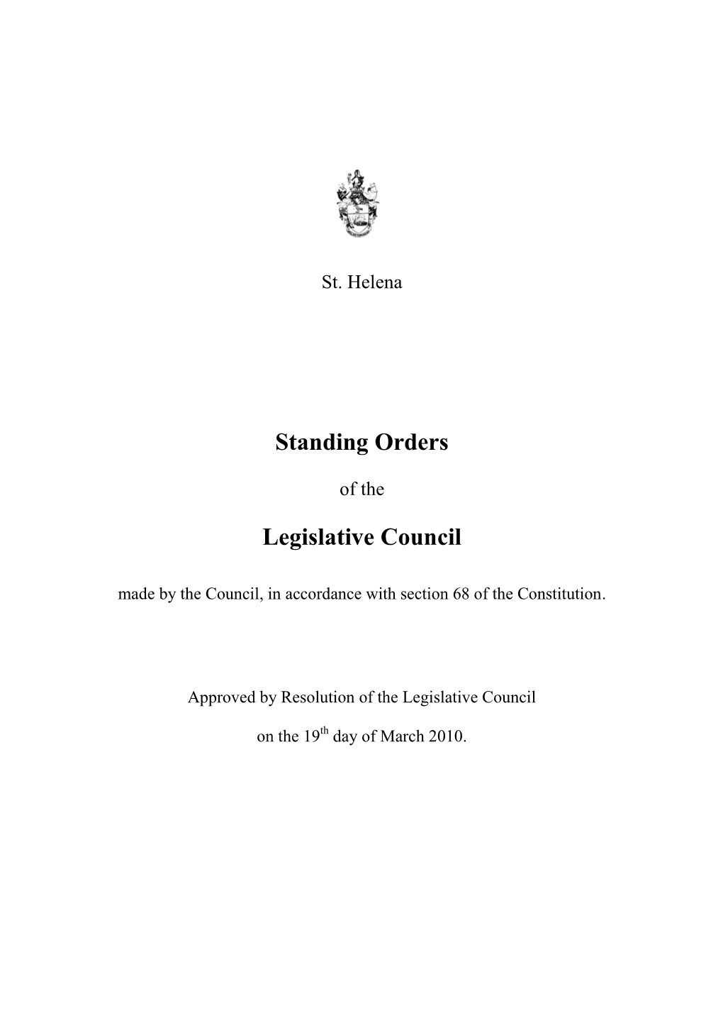 Standing Orders for Legislative Council Meetings