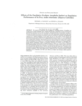 Nannini, M. A. & Juliano, S. A. 1998. Effects of the Facultative Predator Anopheles Barberi on Population Performance