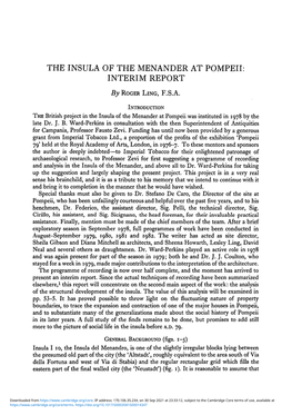 The Insula of the Menander at Pompeii: Interim Report