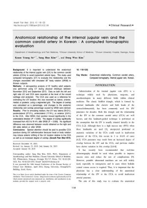Anatomical Relationship of the Internal Jugular Vein and the Common Carotid Artery in Korean : a Computed Tomographic Evaluation