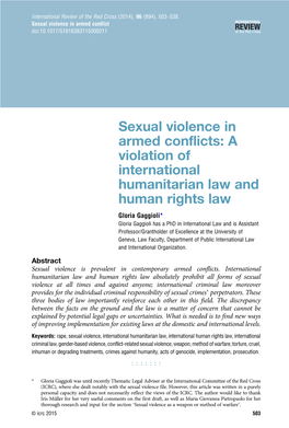 Sexual Violence in Armed Conflicts: a Violation of International