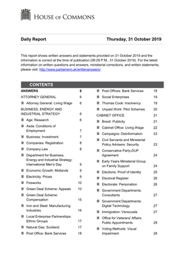 Daily Report Thursday, 31 October 2019 CONTENTS