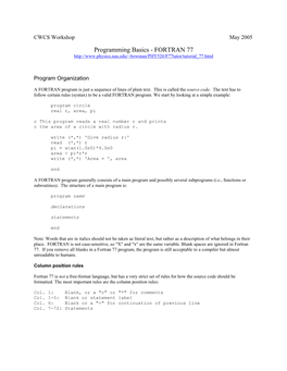 Programming Basics - FORTRAN 77