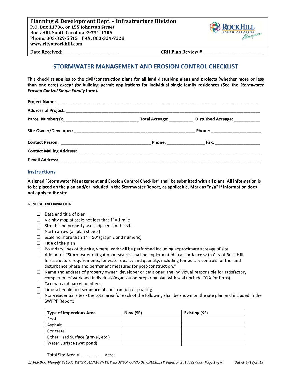 Stormwater Management and Erosion Control Checklist - DocsLib