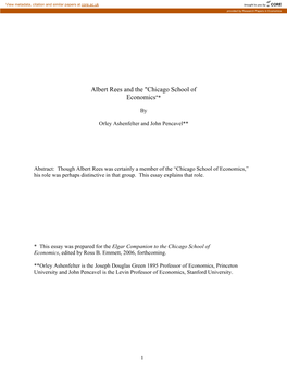 Albert Rees and the "Chicago School of Economics"*