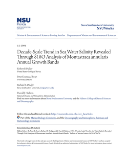Decade-Scale Trend in Sea Water Salinity Revealed Through Δ18o Analysis of Montastraea Annularis Annual Growth Bands Robert B