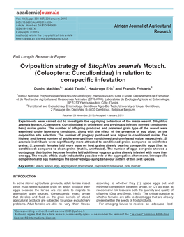 Oviposition Strategy of Sitophilus Zeamais Motsch. (Coleoptera: Curculionidae) in Relation to Conspecific Infestation