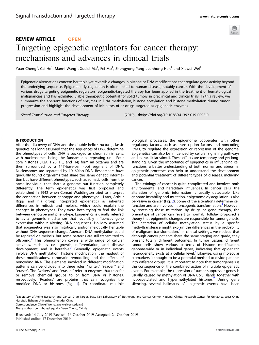 Targeting Epigenetic Regulators for Cancer Therapy: Mechanisms and Advances in Clinical Trials