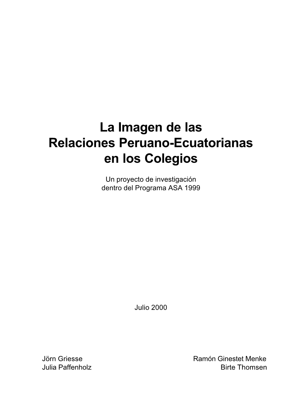 La Imagen De Las Relaciones Peruano-Ecuatorianas En Los Colegios
