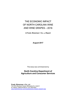 The Economic Impact of North Carolina Wine and Wine Grapes – 2016