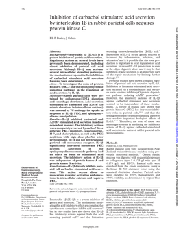 Inhibition of Carbachol Stimulated Acid Secretion by Interleukin 1Β in Rabbit