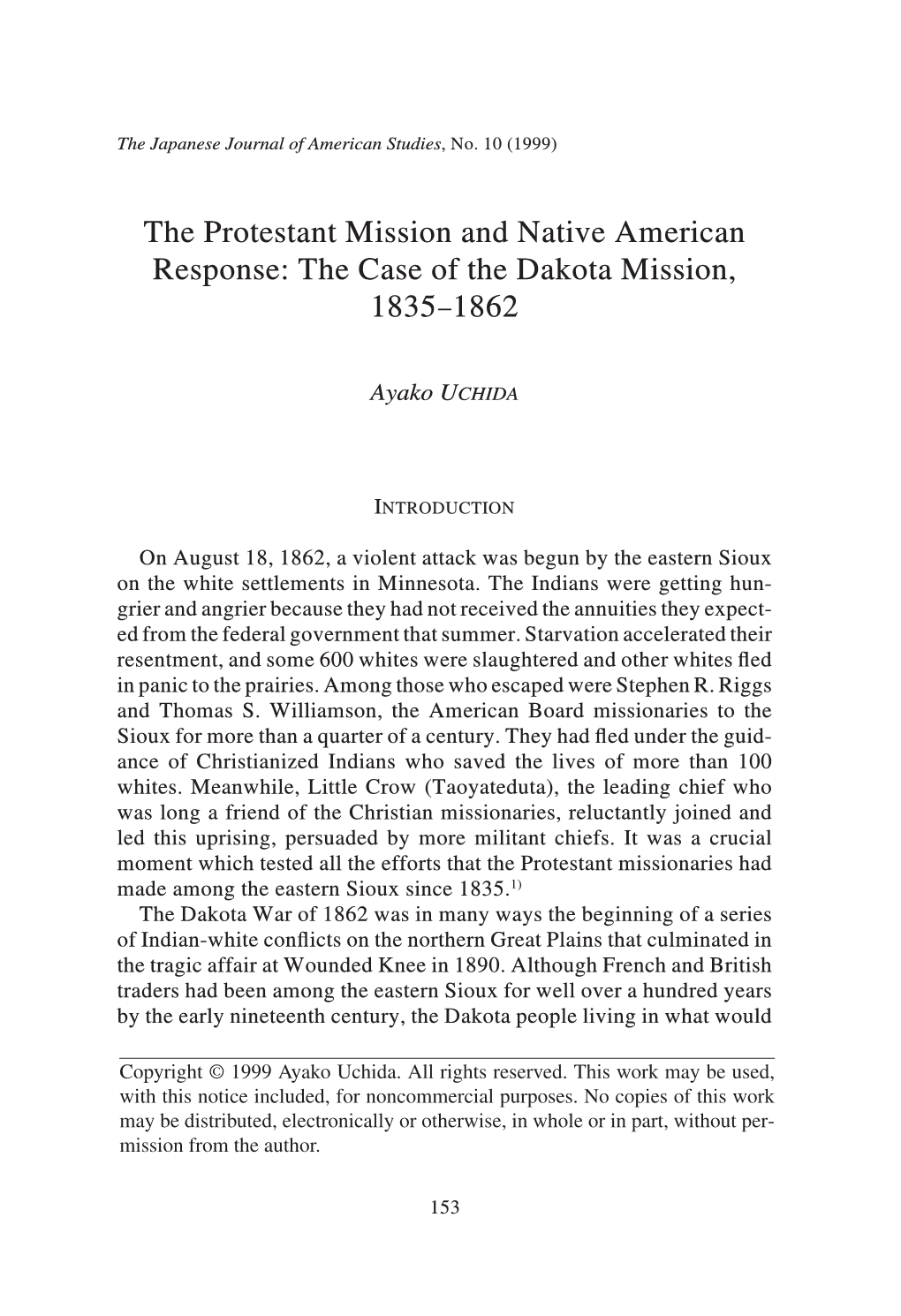 The Protestant Mission and Native American Response: the Case of the Dakota Mission, 1835–1862