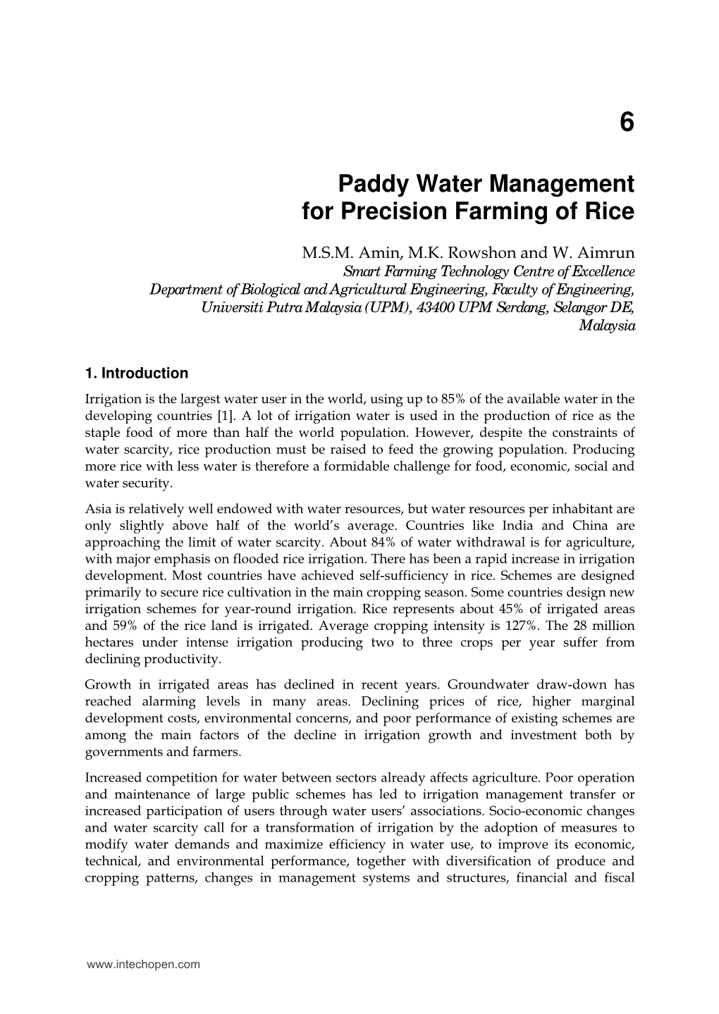 Paddy Water Management for Precision Farming of Rice