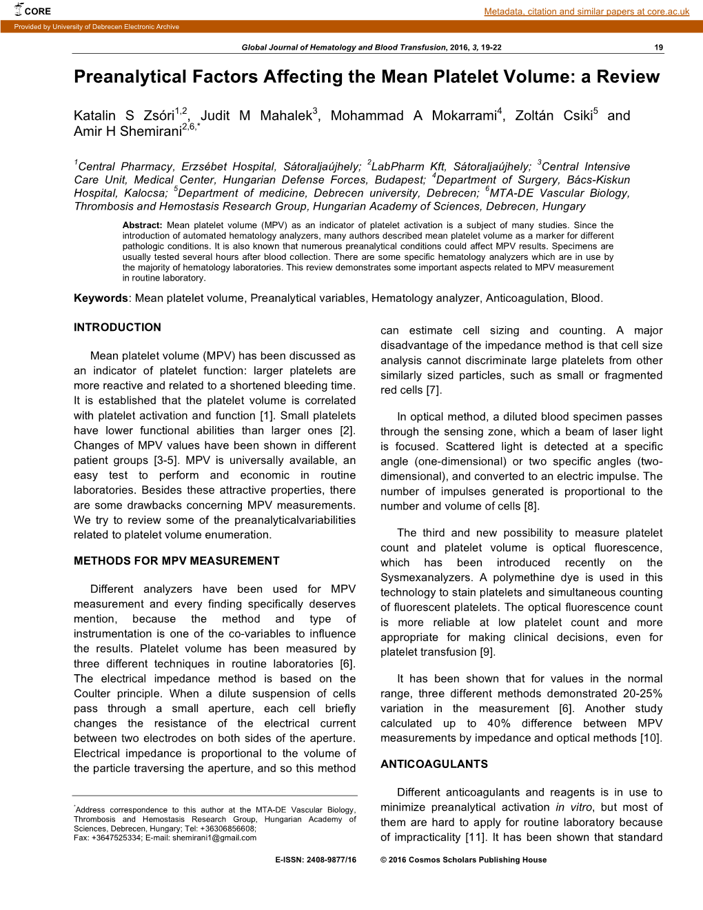 Preanalytical Factors Affecting the Mean Platelet Volume: a Review