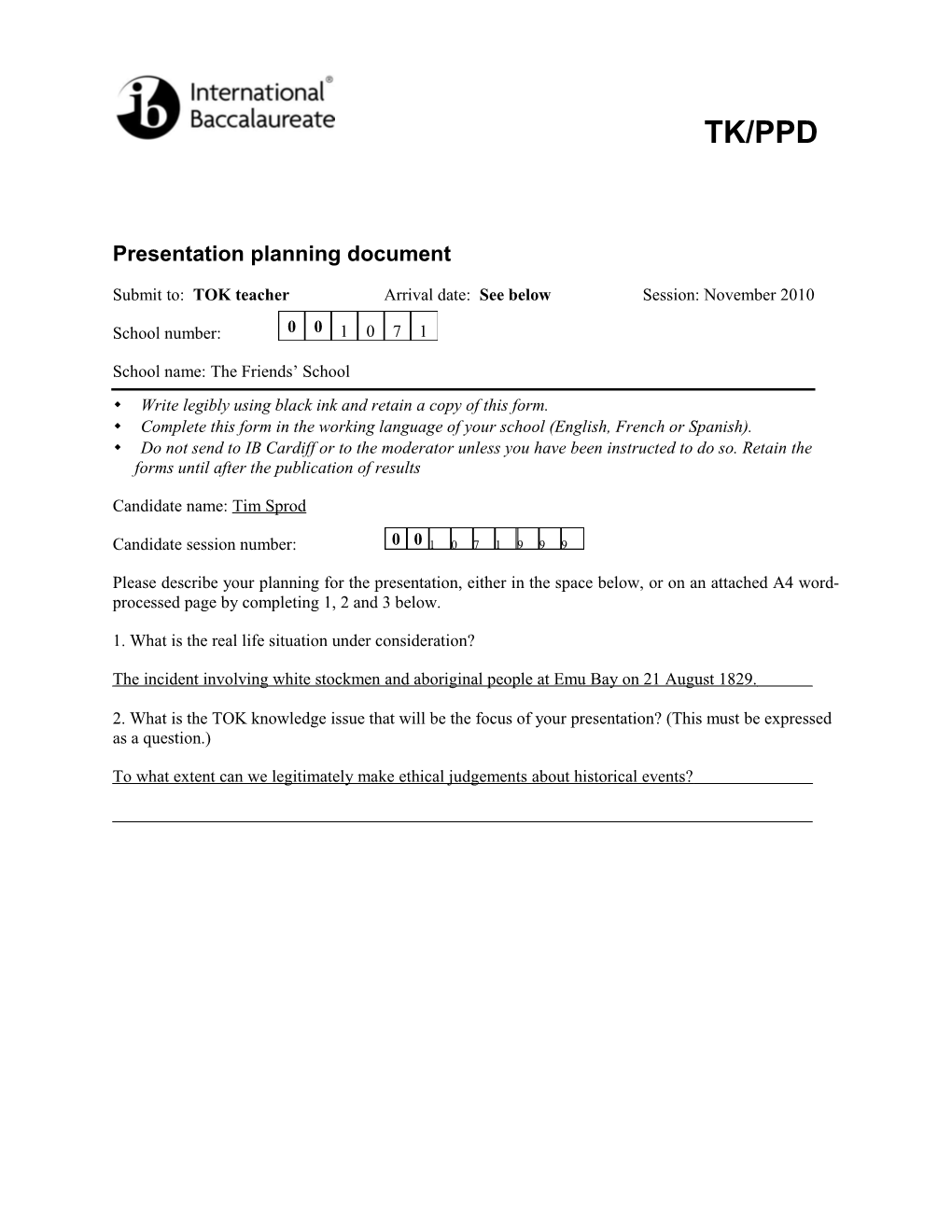 Presentation Planning Document