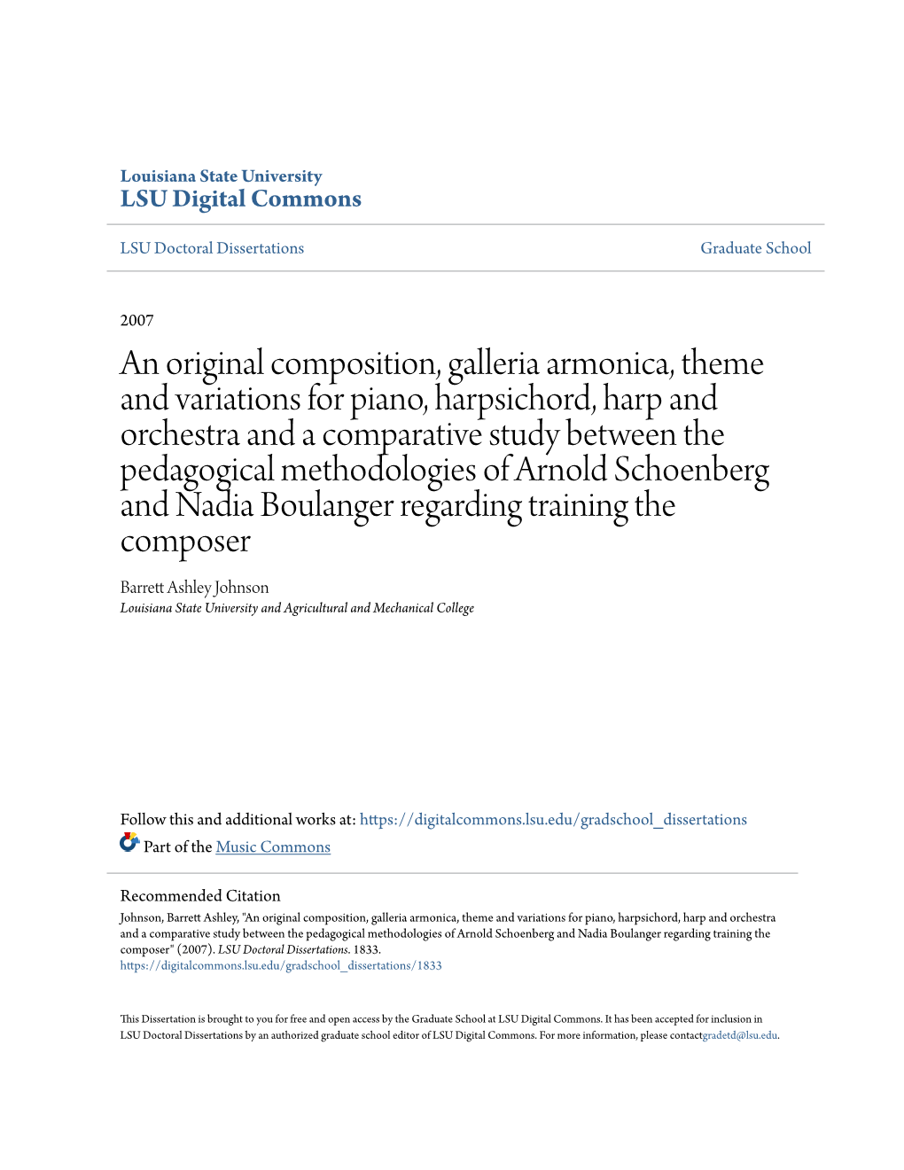 An Original Composition, Galleria Armonica, Theme and Variations For