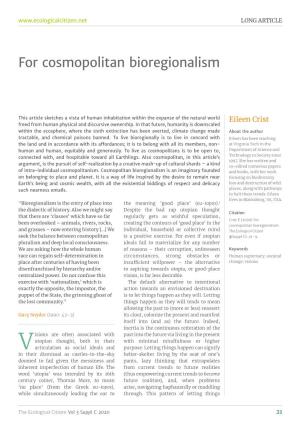 For Cosmopolitan Bioregionalism