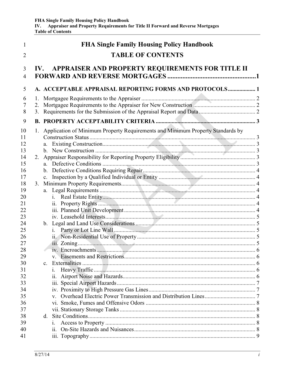 FHA Single Family Housing Policy Handbook TABLE of CONTENTS