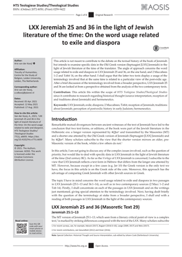 LXX Jeremiah 25 and 36 in the Light of Jewish Literature of the Time: on the Word Usage Related to Exile and Diaspora
